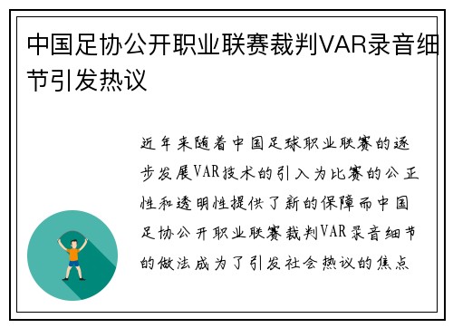 中国足协公开职业联赛裁判VAR录音细节引发热议 中国足协公开职业联赛裁判VAR录音细节引发热议