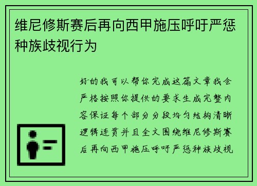 维尼修斯赛后再向西甲施压呼吁严惩种族歧视行为